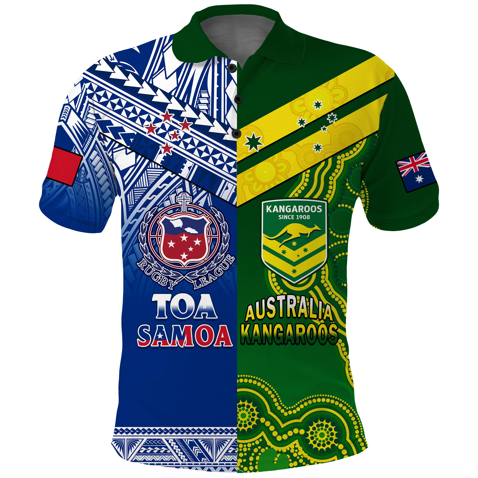 (Custom Personalised) Samoa Rugby and Australia Rugby Polo Shirt Toa Samoa Mix Kangaroos Pacific LT14