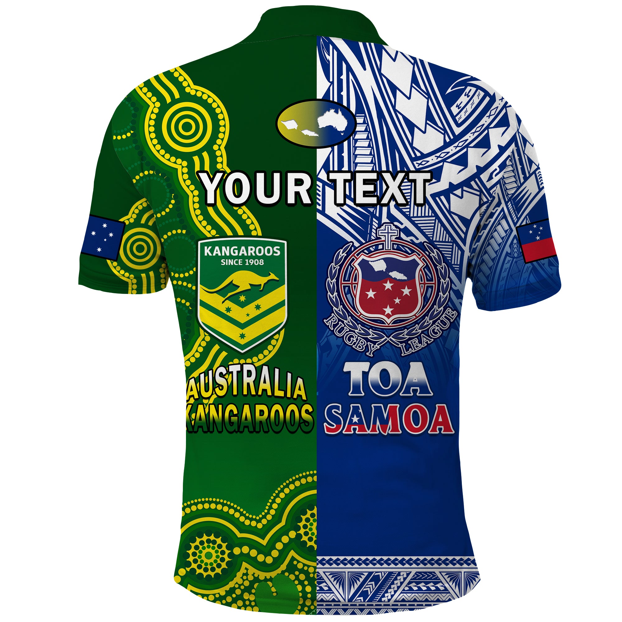 (Custom Personalised) Samoa Rugby and Australia Rugby Polo Shirt Toa Samoa Mix Kangaroos Pacific LT14