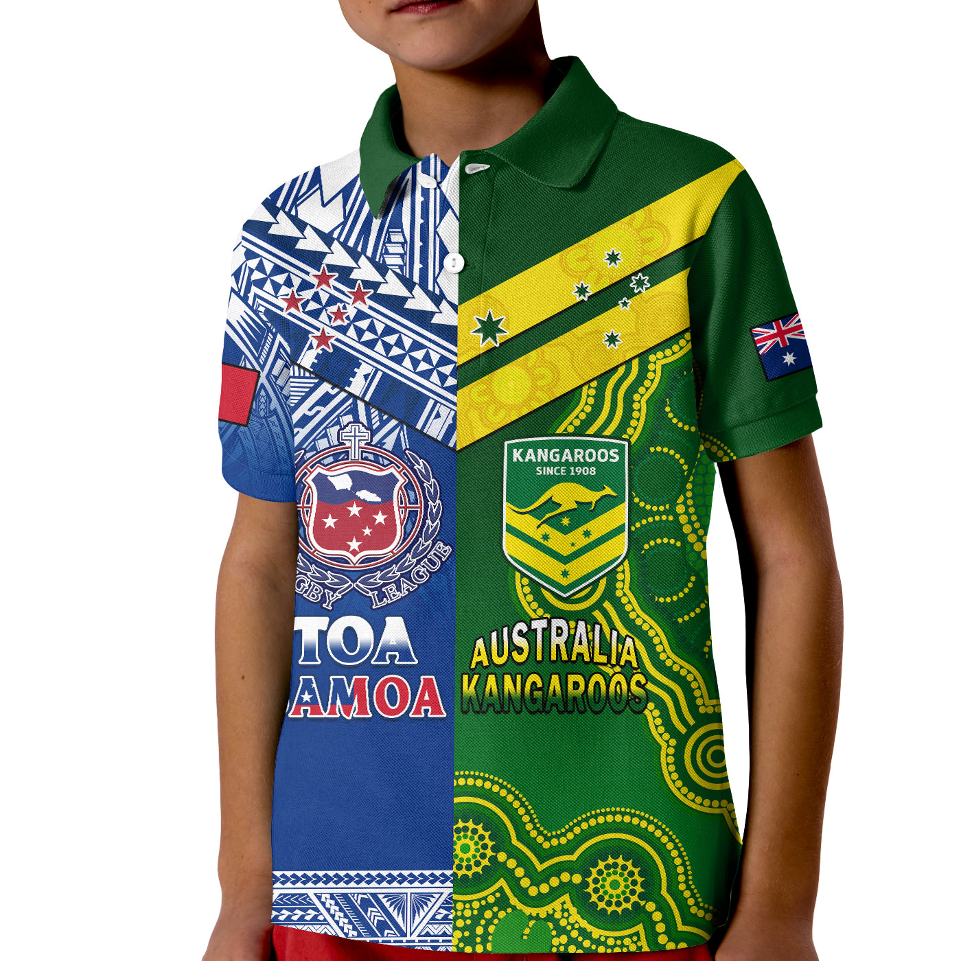 (Custom Personalised) Samoa Rugby and Australia Rugby Polo Shirt Toa Samoa Mix Kangaroos Pacific LT14