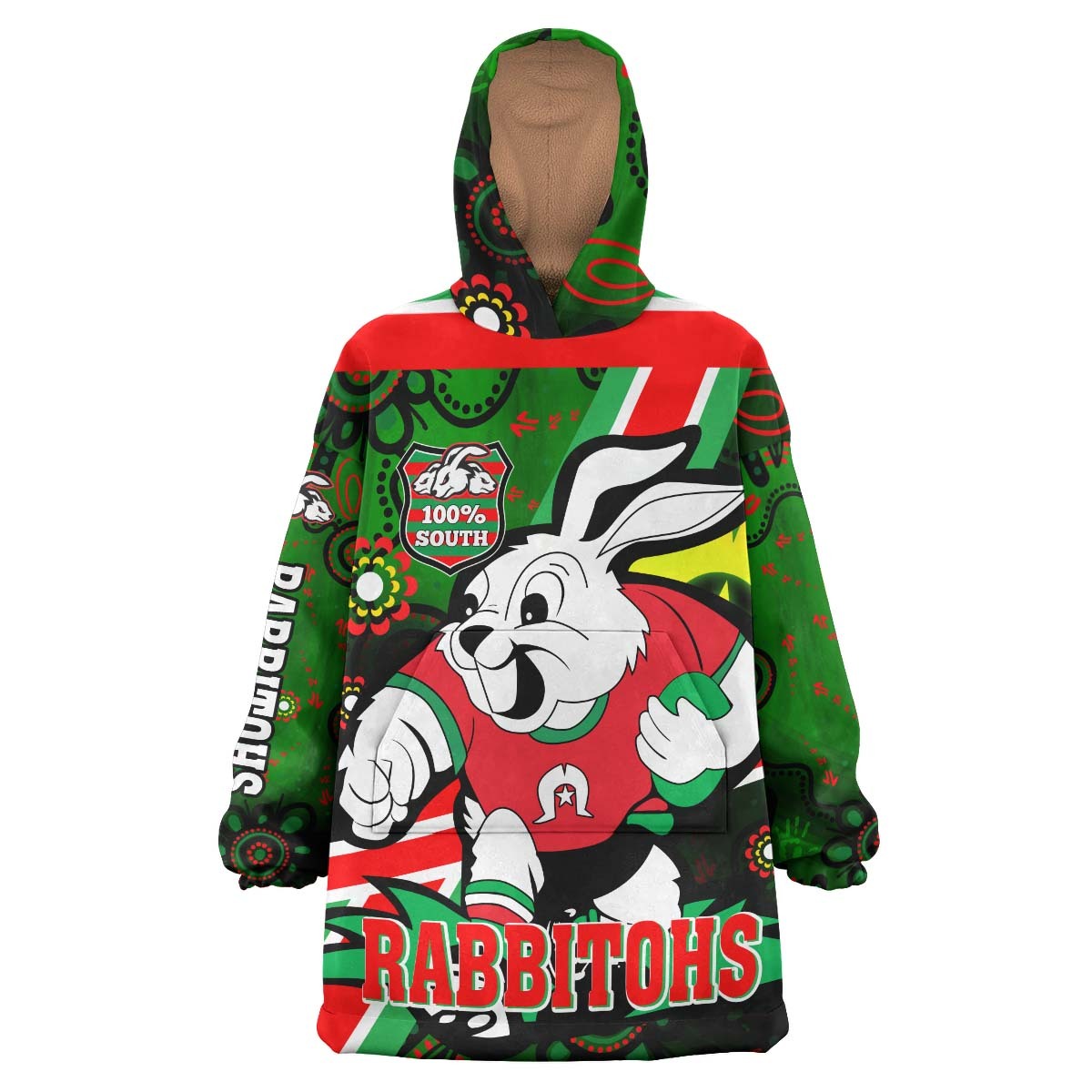 rabbitohs-rugby-snug-hoodie-custom-naidoc-week-south-sydney-rabbitohs-aboriginal-traditional-patterns-with-torres-strait-wearable-blanket-hoodie-rlt14