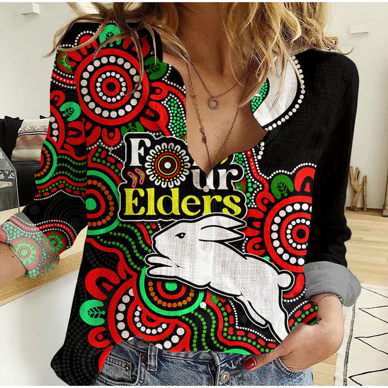 custom-personalised-rabbitohs-rugby-women-casual-shirt-naidoc-torres-strait-for-our-elders