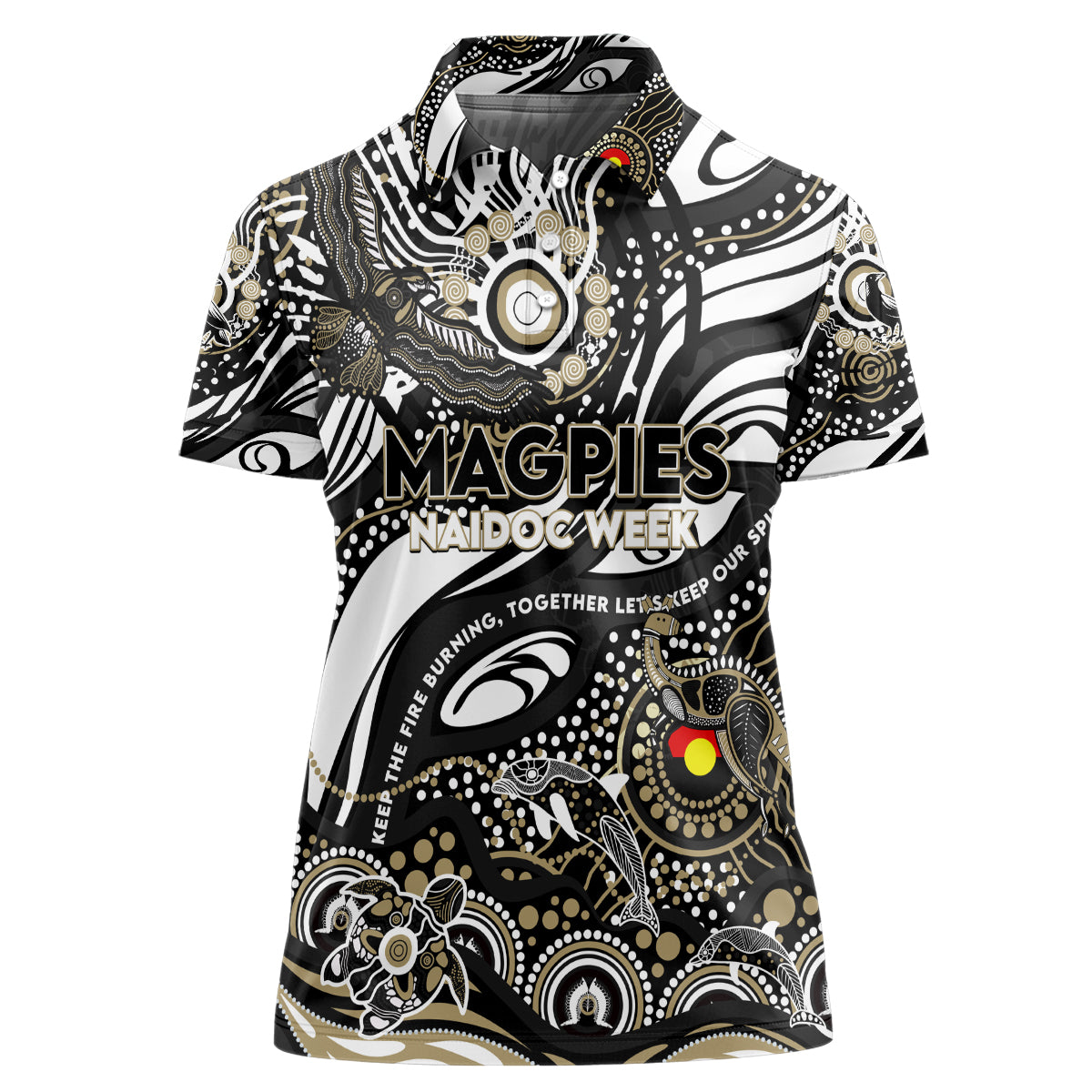 Custom NAIDOC Week 2024 Magpies Women Polo Shirt Aboriginal Animals Keep The Fire Burning