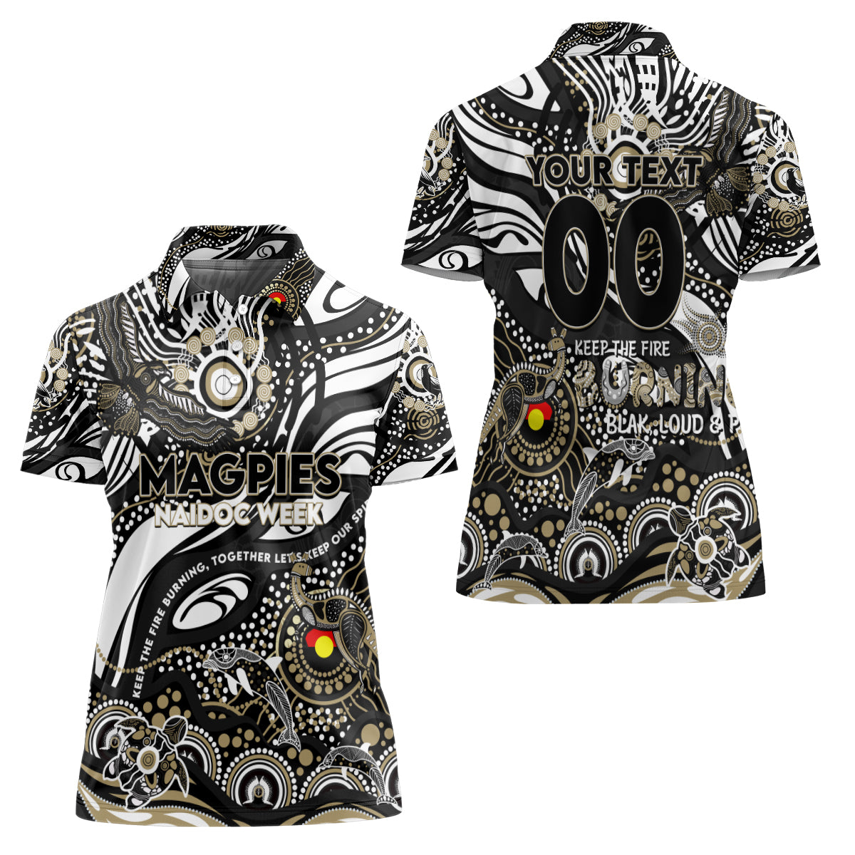 Custom NAIDOC Week 2024 Magpies Women Polo Shirt Aboriginal Animals Keep The Fire Burning