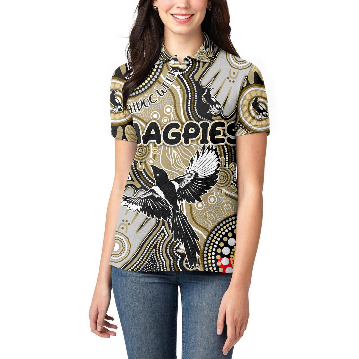 Personalised NAIDOC Week 2024 Collingwood Magpies Women Polo Shirt Australian Aboriginal Hand Painting