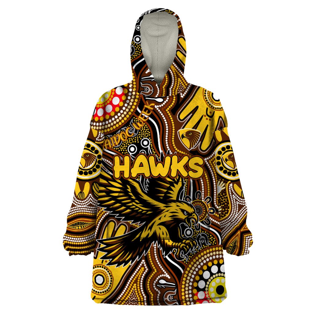 Personalised NAIDOC Week 2024 Hawthorn Hawks Wearable Blanket Hoodie Australian Aboriginal Hand Painting