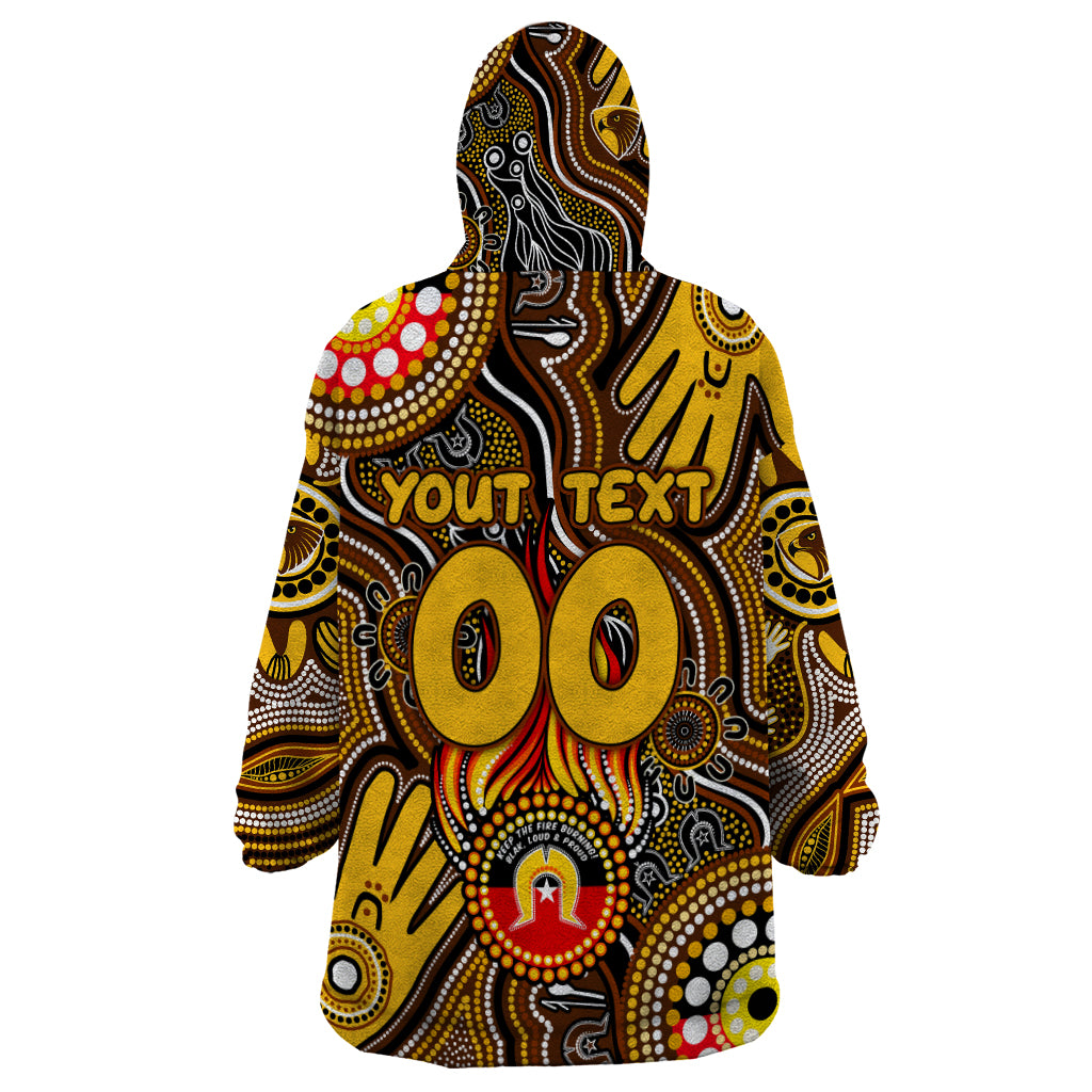 Personalised NAIDOC Week 2024 Hawthorn Hawks Wearable Blanket Hoodie Australian Aboriginal Hand Painting