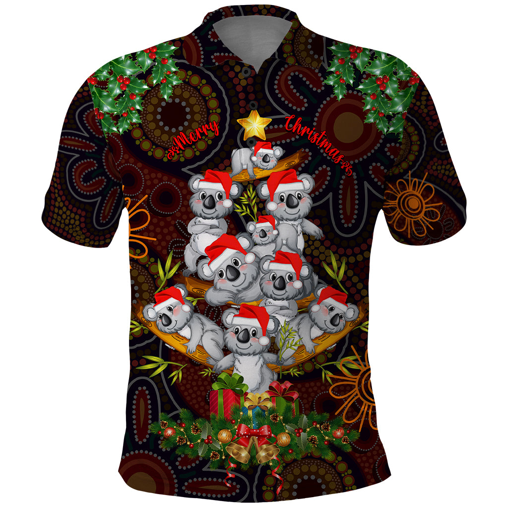 Aboriginal Christmas Polo Shirt - Custom Aussie Koala Christmas Tree with Aboriginal Inspired Polo Shirt