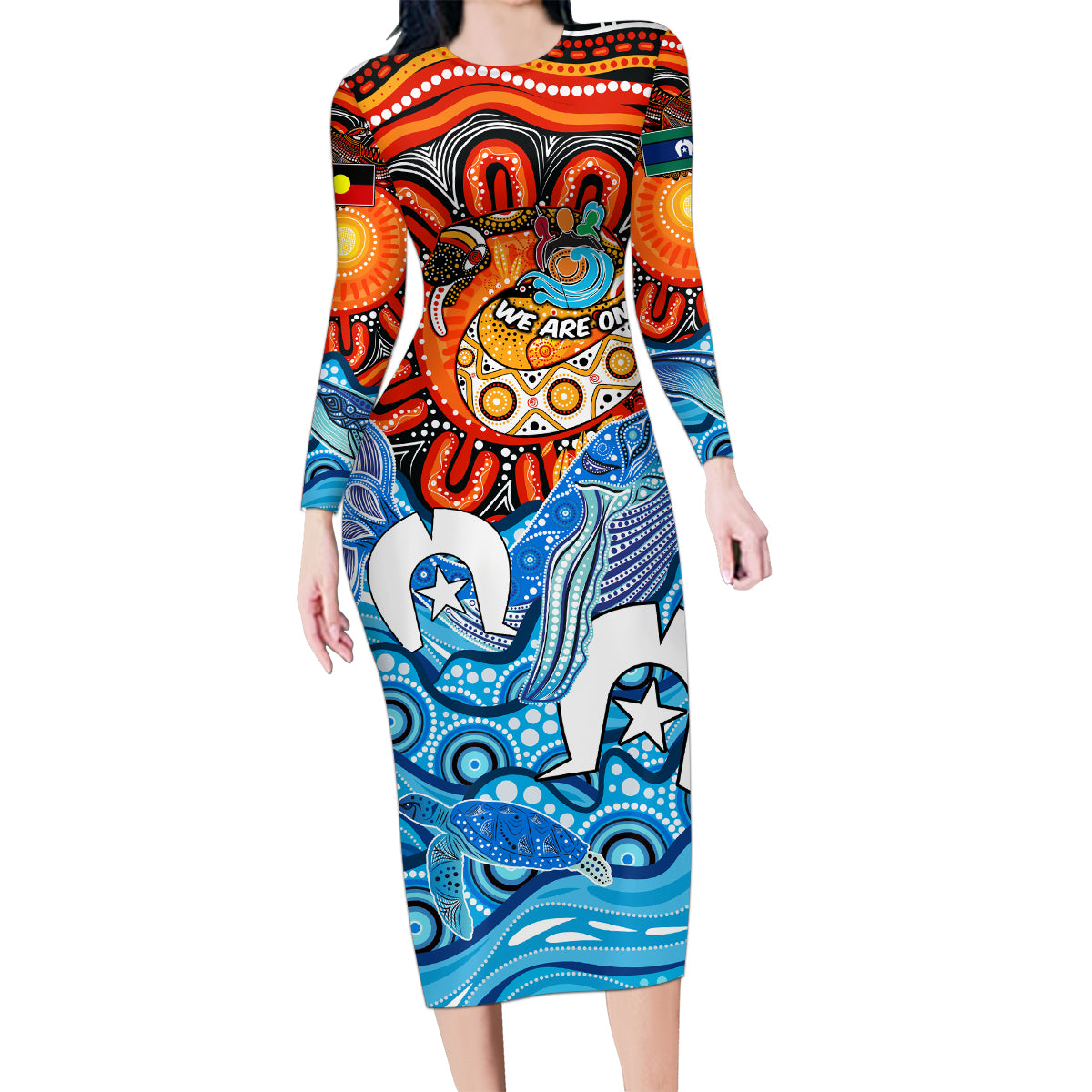 aboriginal-and-torres-strait-islands-family-matching-long-sleeve-bodycon-dress-and-hawaiian-shirt-we-are-one