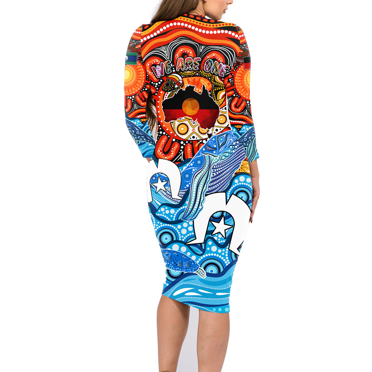 aboriginal-and-torres-strait-islands-family-matching-long-sleeve-bodycon-dress-and-hawaiian-shirt-we-are-one