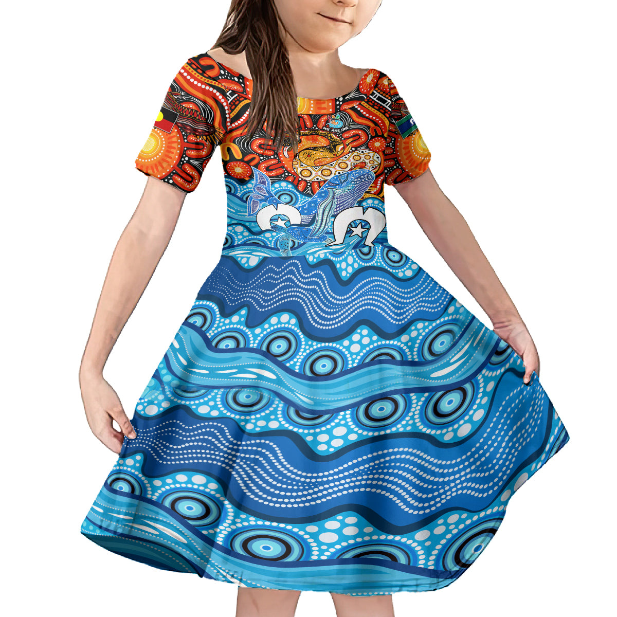 aboriginal-and-torres-strait-islands-family-matching-off-shoulder-long-sleeve-dress-and-hawaiian-shirt-we-are-one