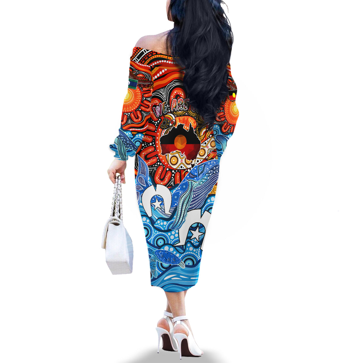 aboriginal-and-torres-strait-islands-family-matching-off-shoulder-long-sleeve-dress-and-hawaiian-shirt-we-are-one