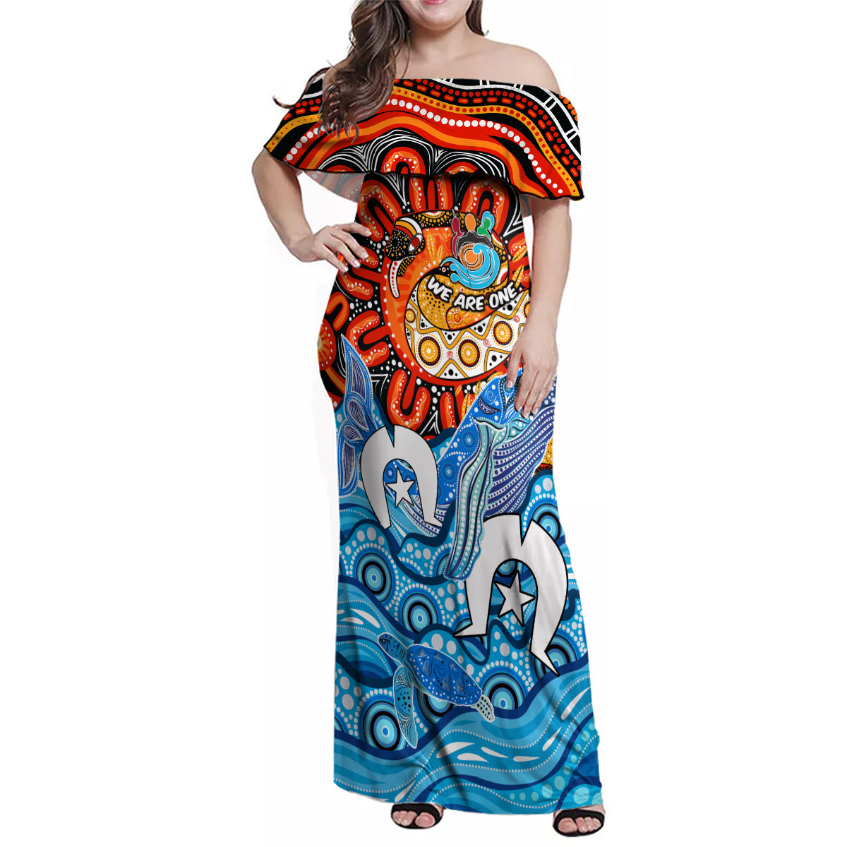 aboriginal-and-torres-strait-islands-family-matching-off-shoulder-maxi-dress-and-hawaiian-shirt-we-are-one