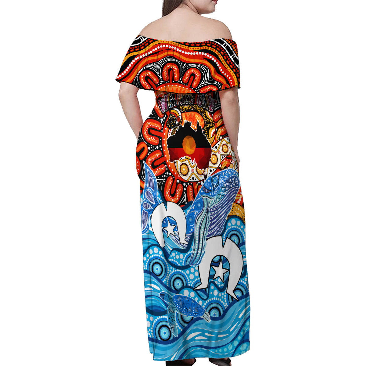 aboriginal-and-torres-strait-islands-family-matching-off-shoulder-maxi-dress-and-hawaiian-shirt-we-are-one