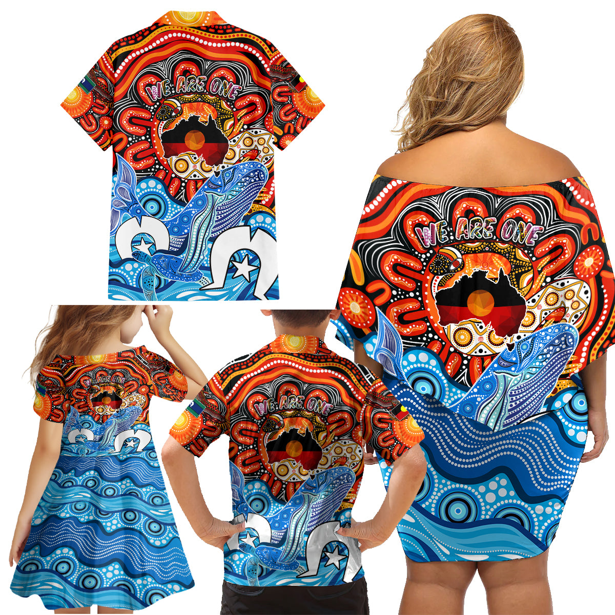 aboriginal-and-torres-strait-islands-family-matching-off-shoulder-short-dress-and-hawaiian-shirt-we-are-one