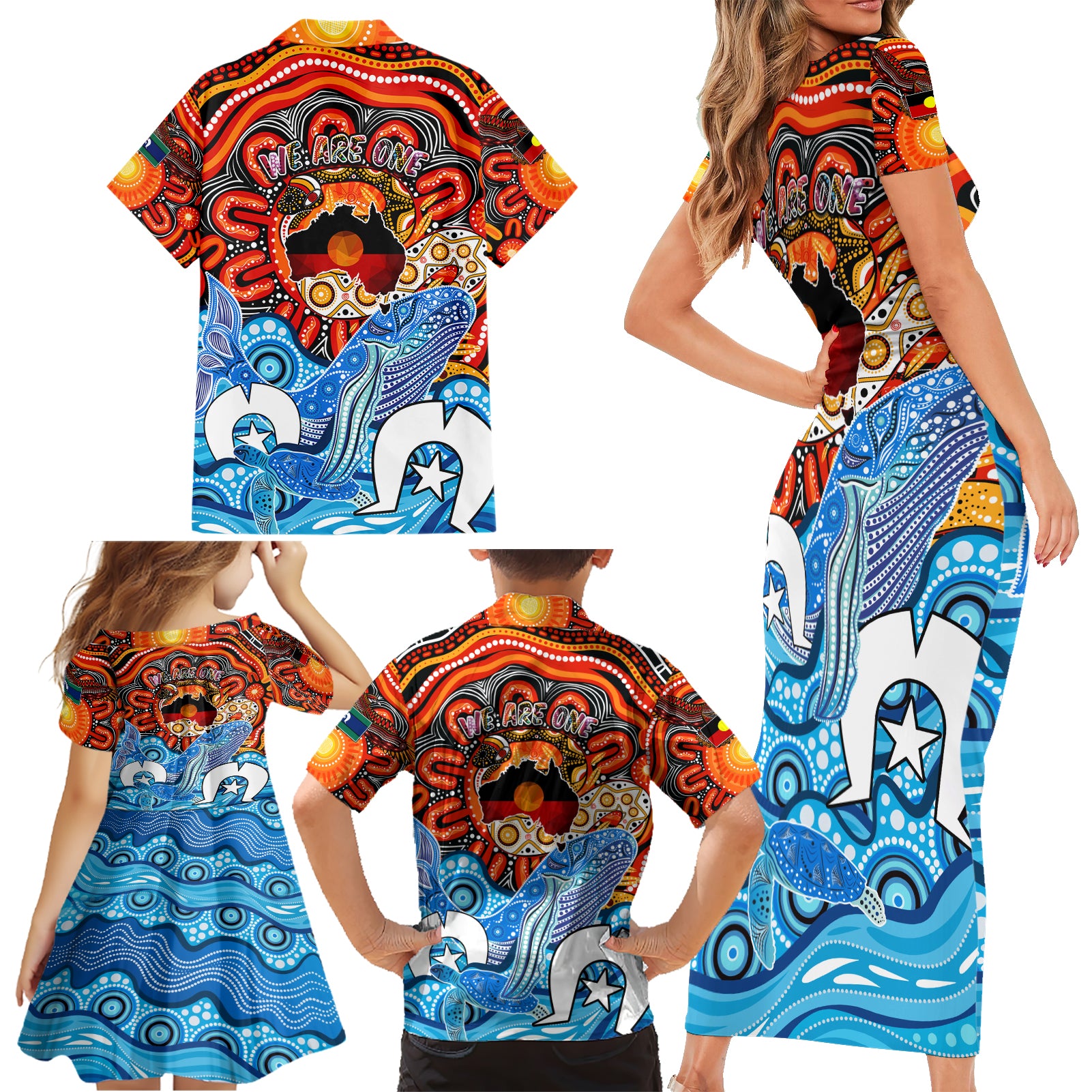 aboriginal-and-torres-strait-islands-family-matching-short-sleeve-bodycon-dress-and-hawaiian-shirt-we-are-one