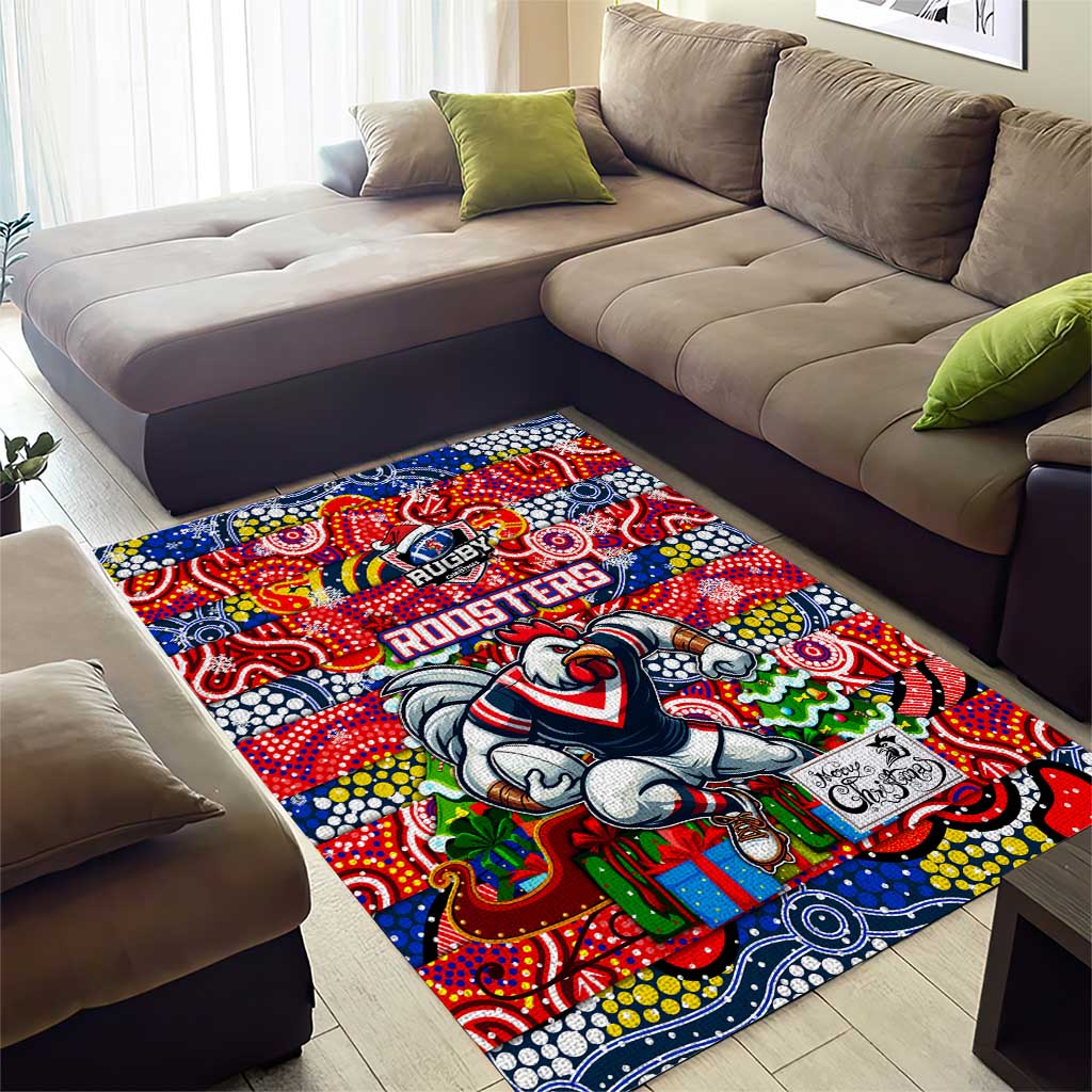 Roosters Rugby Merry Christmas Area Rug Indigenous Australian Art