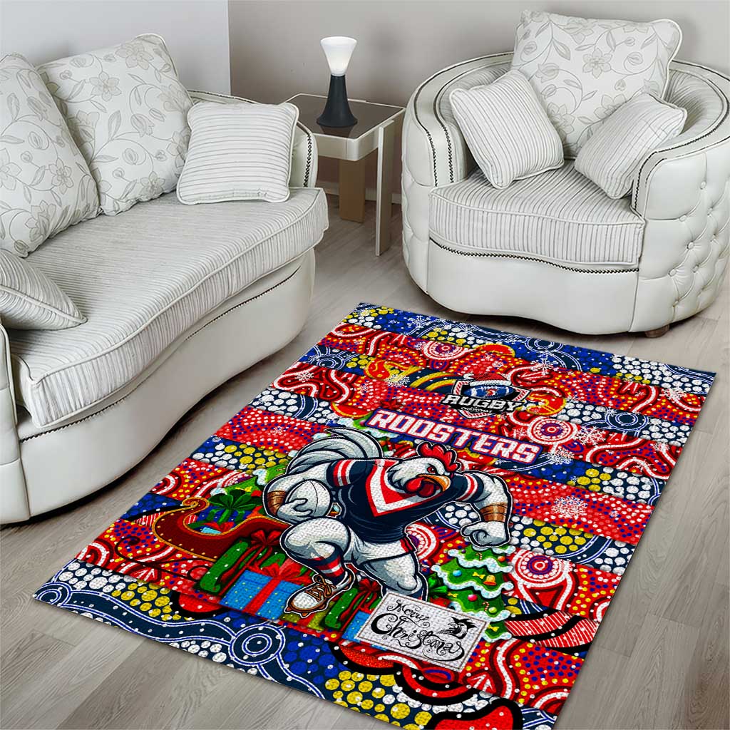 Roosters Rugby Merry Christmas Area Rug Indigenous Australian Art