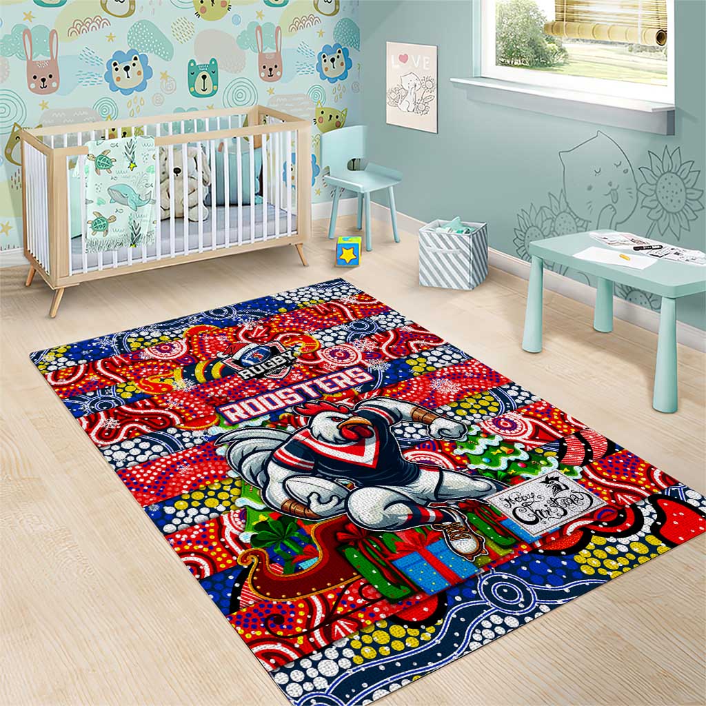 Roosters Rugby Merry Christmas Area Rug Indigenous Australian Art