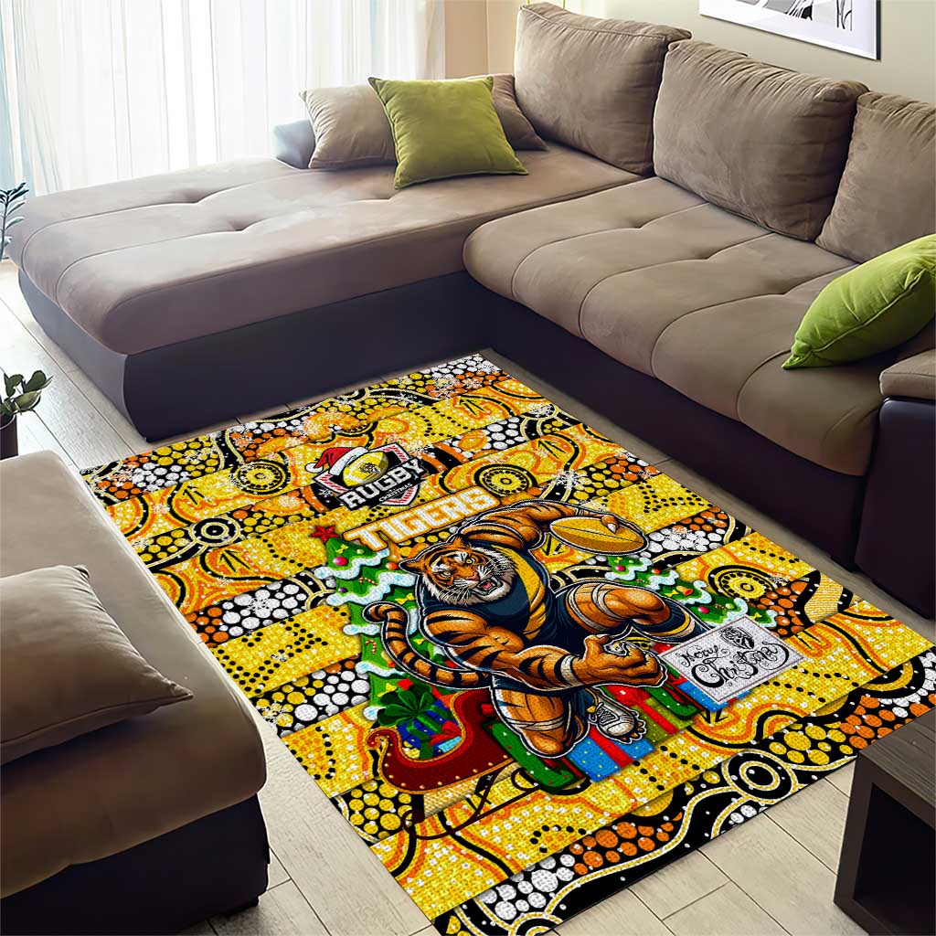 Richmond Tigers Football Merry Christmas Area Rug Indigenous Australian Art