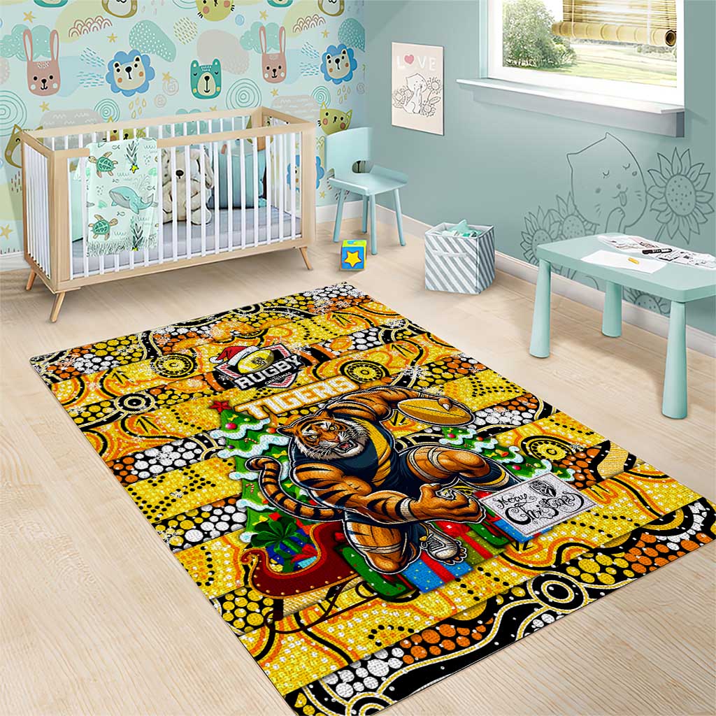 Richmond Tigers Football Merry Christmas Area Rug Indigenous Australian Art