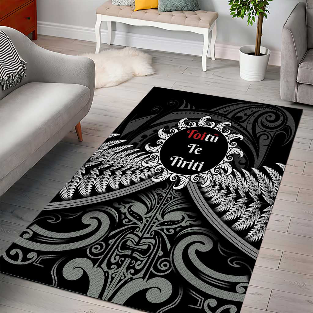 Toitu Te Tiriti Aotearoa Silver Fern Area Rug New Zealand Maori Pattern