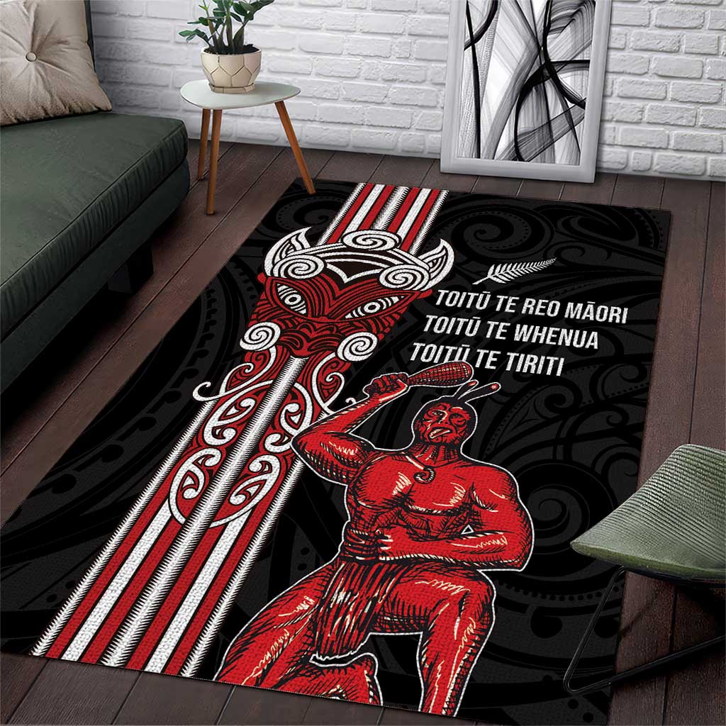 Toitu Te Reo Maori Toitu Te Whenua Toitu Te Tiriti Area Rug Maori Warrior New Zealand