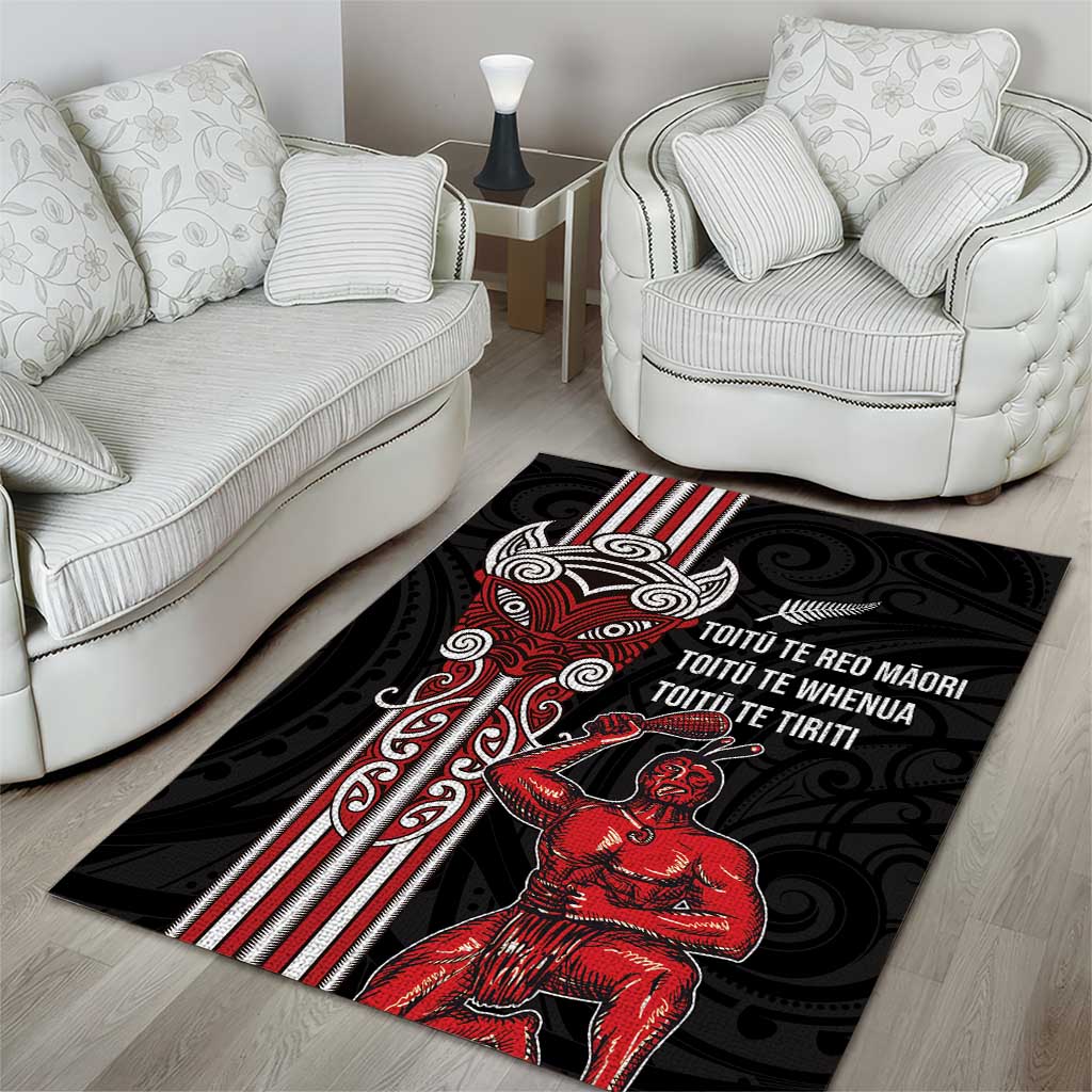 Toitu Te Reo Maori Toitu Te Whenua Toitu Te Tiriti Area Rug Maori Warrior New Zealand