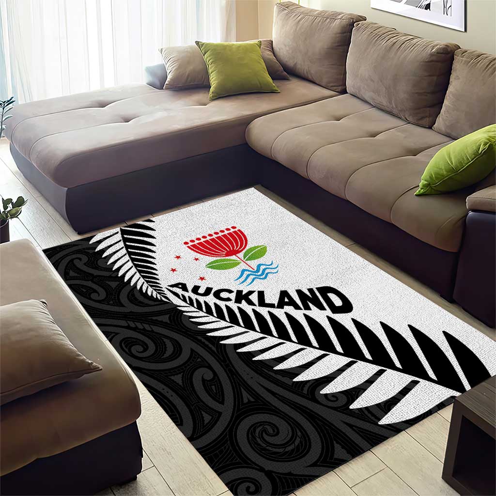 New Zealand Auckland Area Rug Auckland's Emblem and Silver Ferns - Maori Art Tattoo