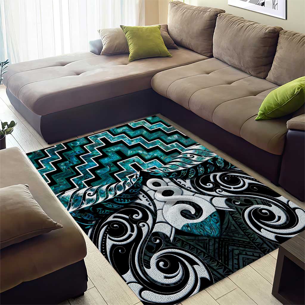 New Zealand Maori Area Rug Poutama Pikorua Turquoise Paua Shell