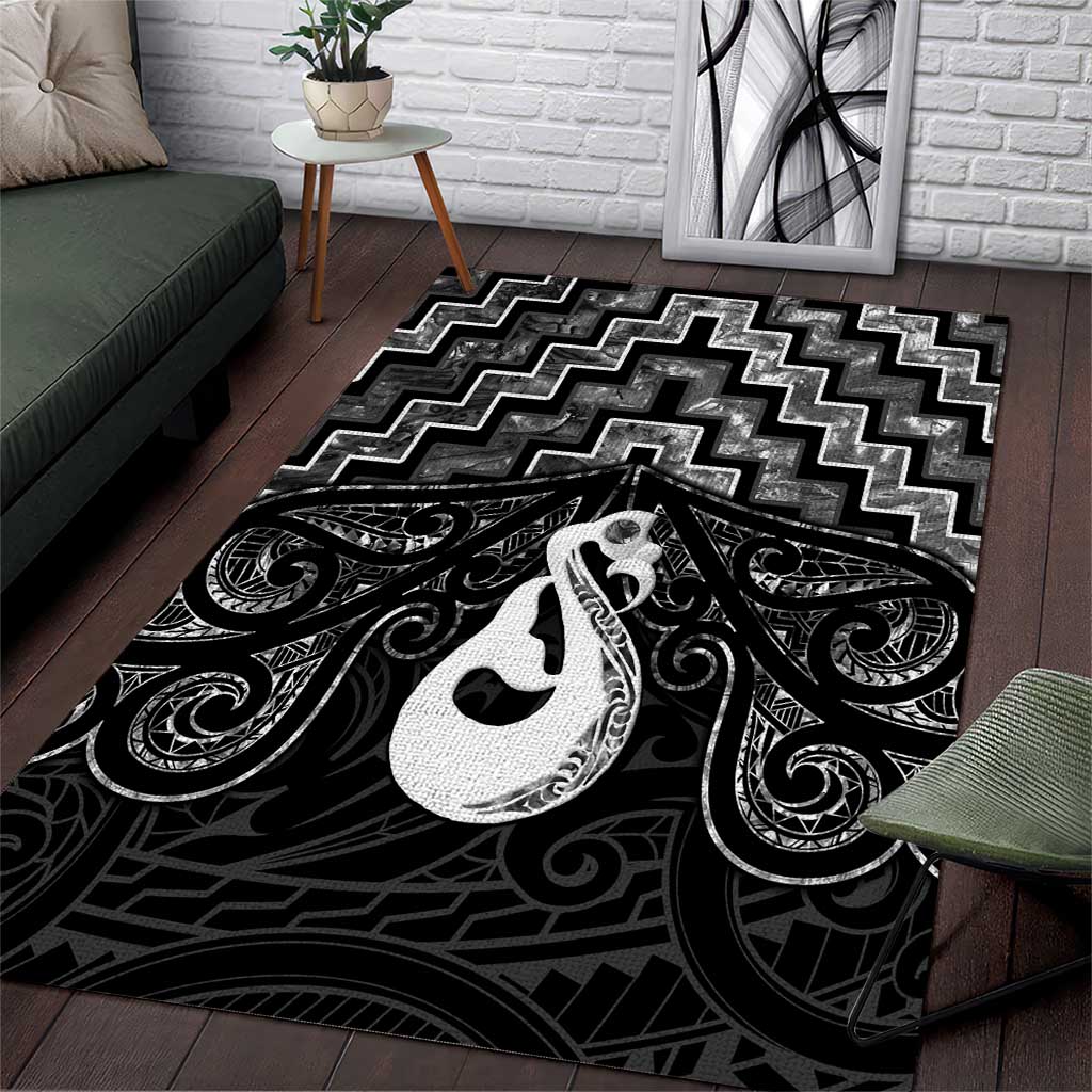 New Zealand Maori Area Rug Poutama Manaia Black Paua Shell