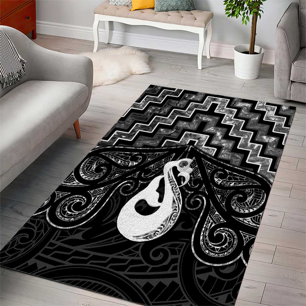 New Zealand Maori Area Rug Poutama Manaia Black Paua Shell