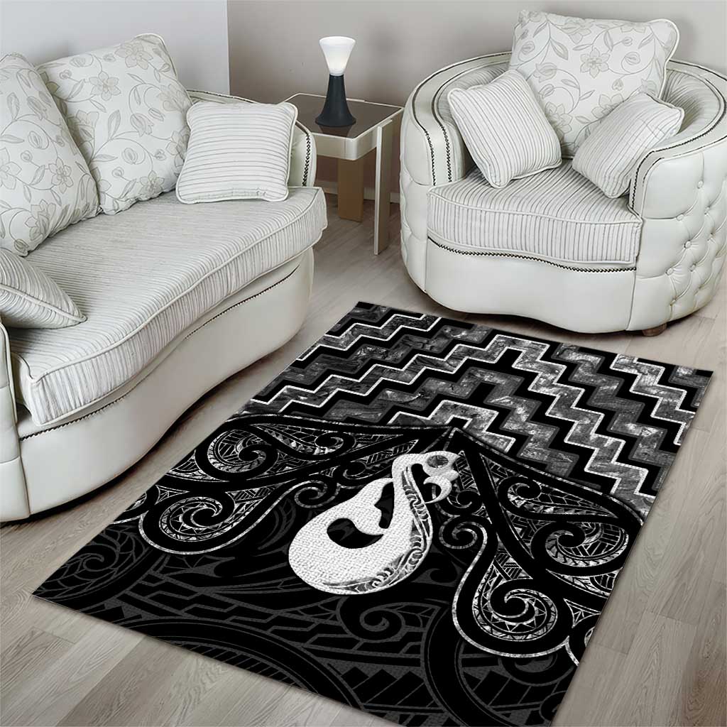 New Zealand Maori Area Rug Poutama Manaia Black Paua Shell