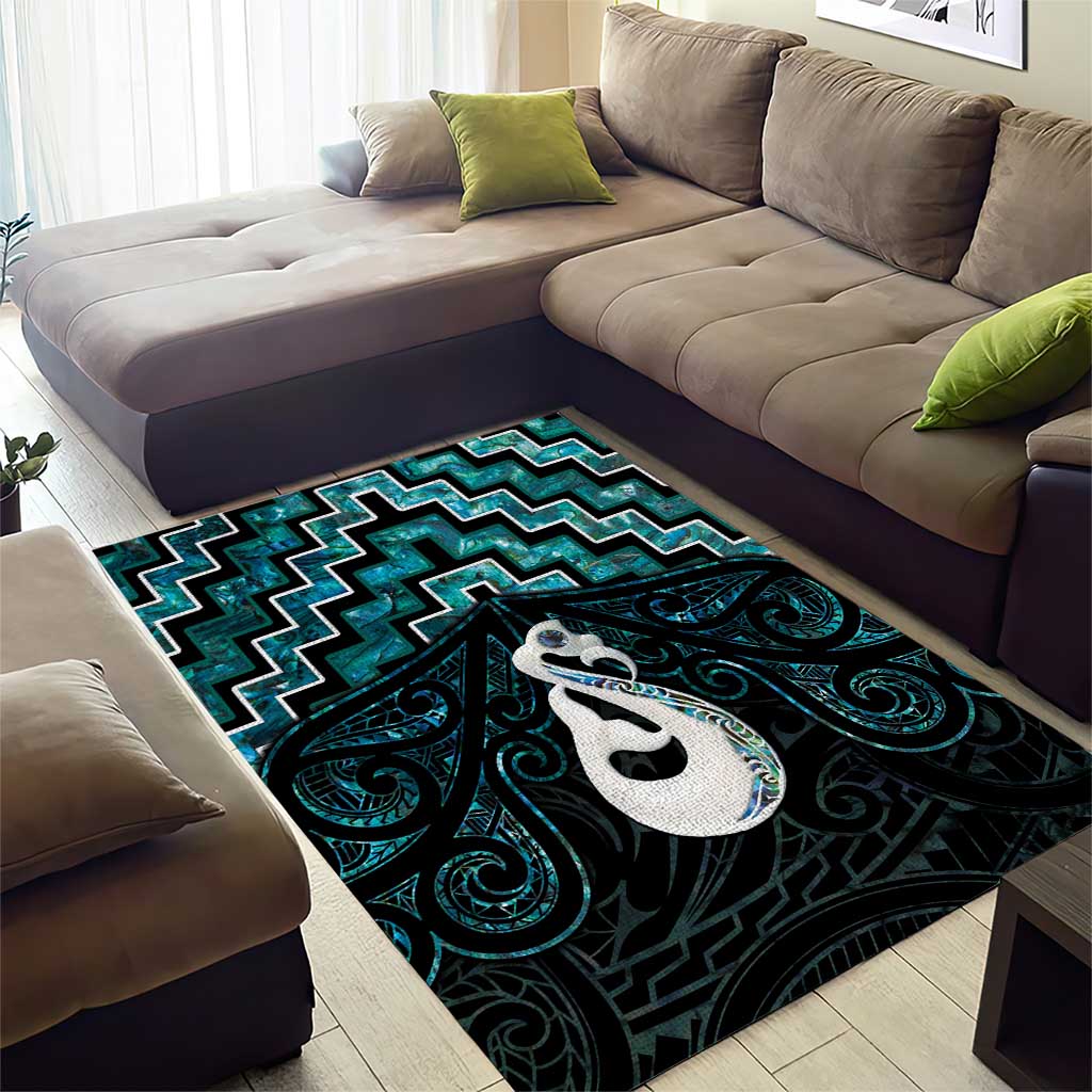 New Zealand Maori Area Rug Poutama Manaia Turquoise Paua Shell