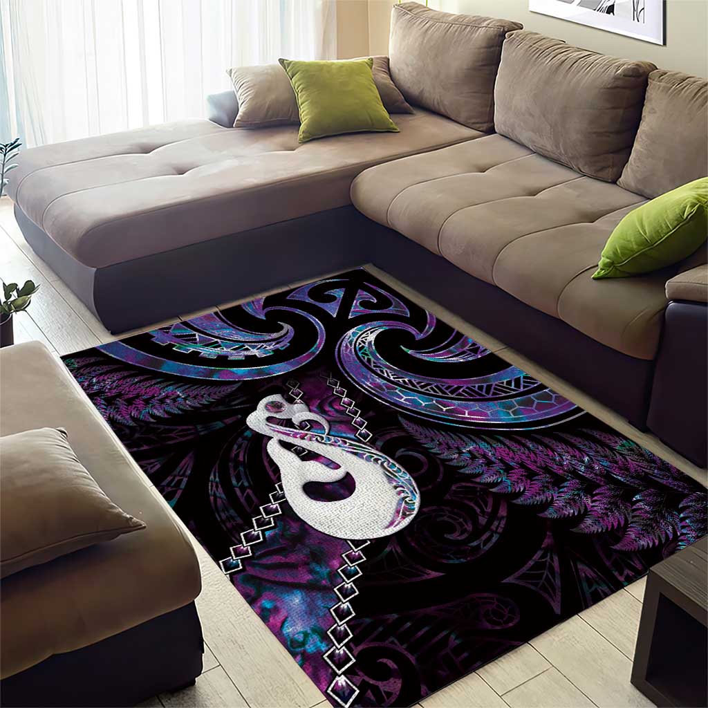 New Zealand Aotearoa Area Rug Maori Manaia Paua Shell Glitter Purple