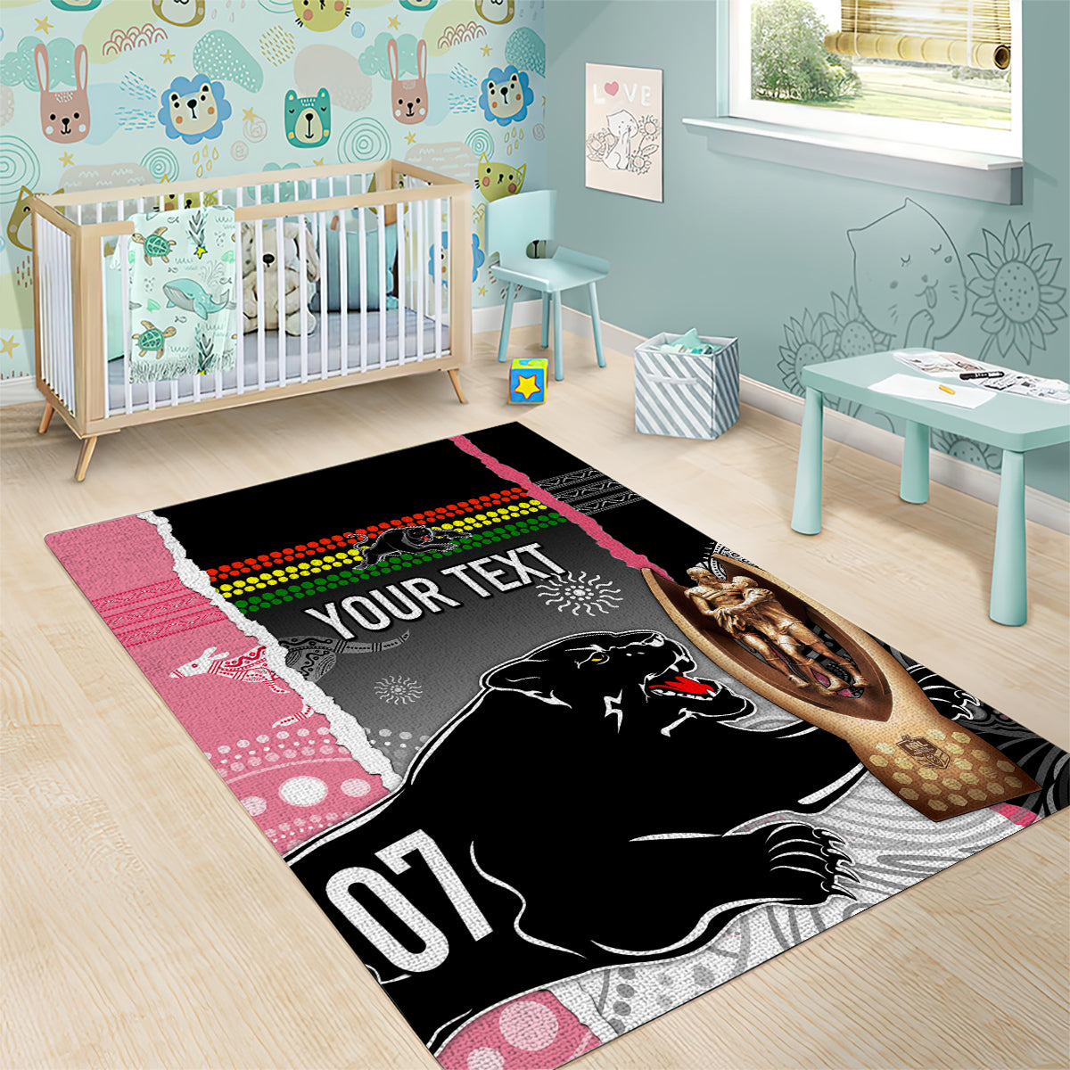 personalised-panther-rugby-nrl-premiers-area-rug-panther-pride-black-pink-aboriginal-mix-art