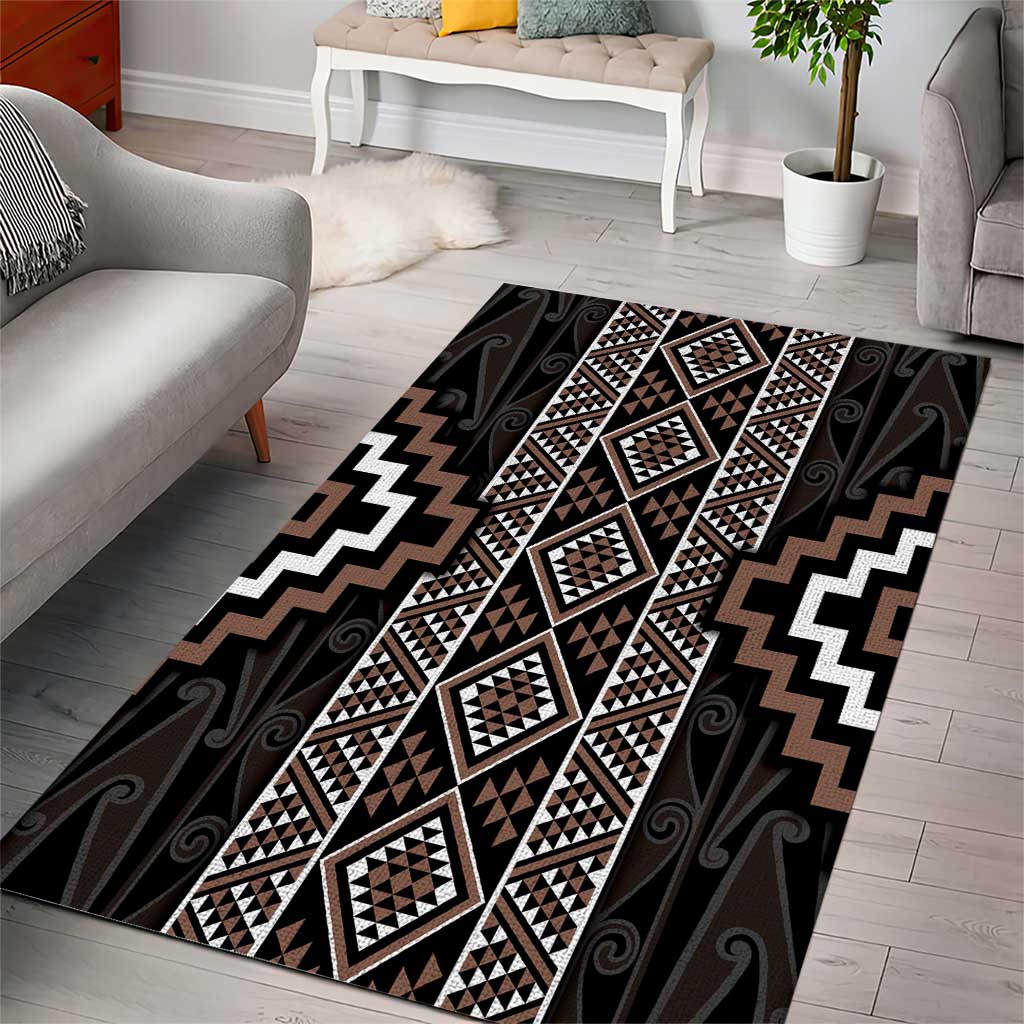 Classic Tukutuku Pattern Aotearoa Area Rug Niho Taniwha and Puhoro Motifs