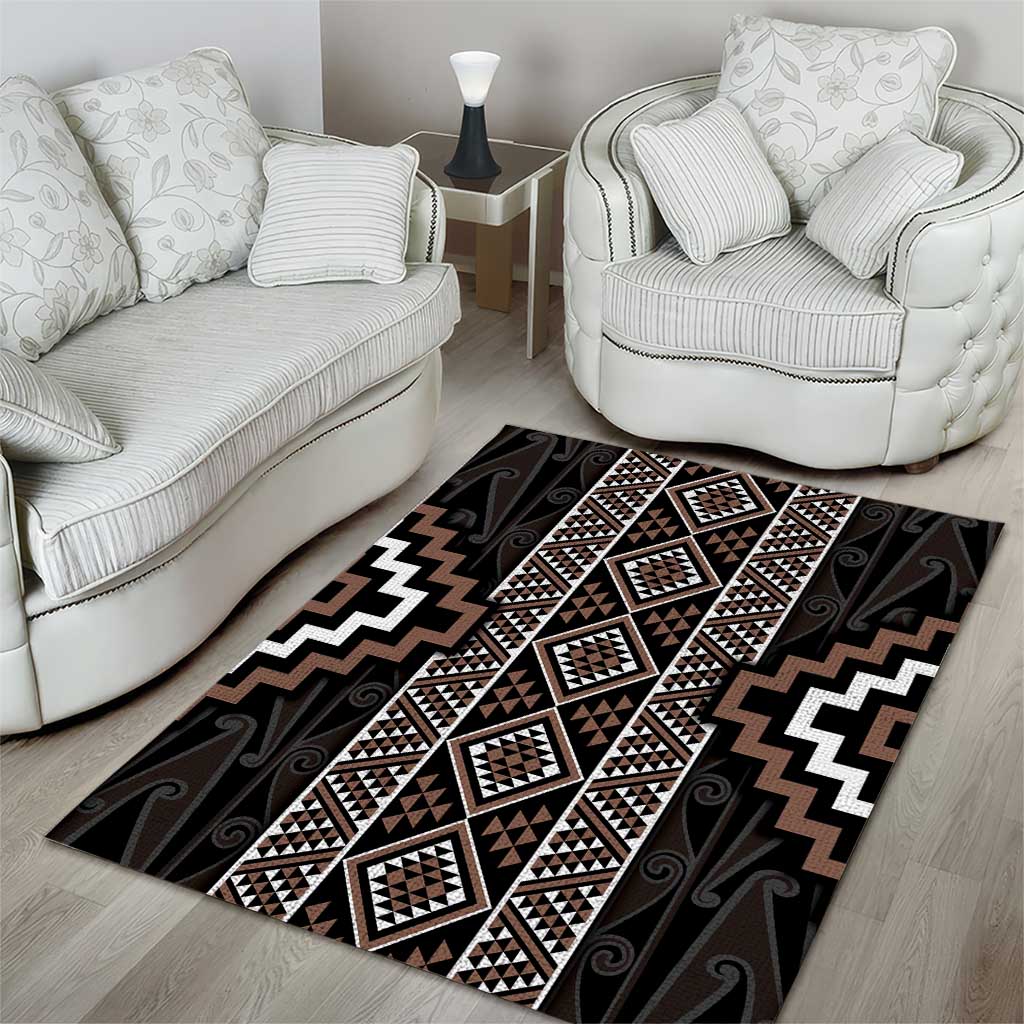 Classic Tukutuku Pattern Aotearoa Area Rug Niho Taniwha and Puhoro Motifs