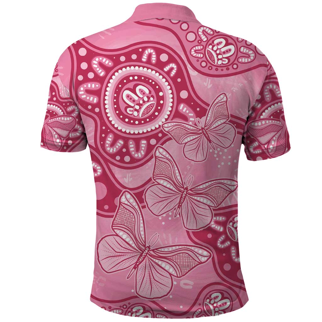 Australia Indigenous Polo Shirt Breast Cancer Pink Aboriginal Butterfly