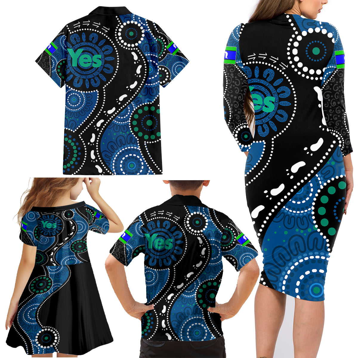 australia-indigenous-family-matching-long-sleeve-bodycon-dress-and-hawaiian-shirt-vote-yes-aboriginal-torres-strait