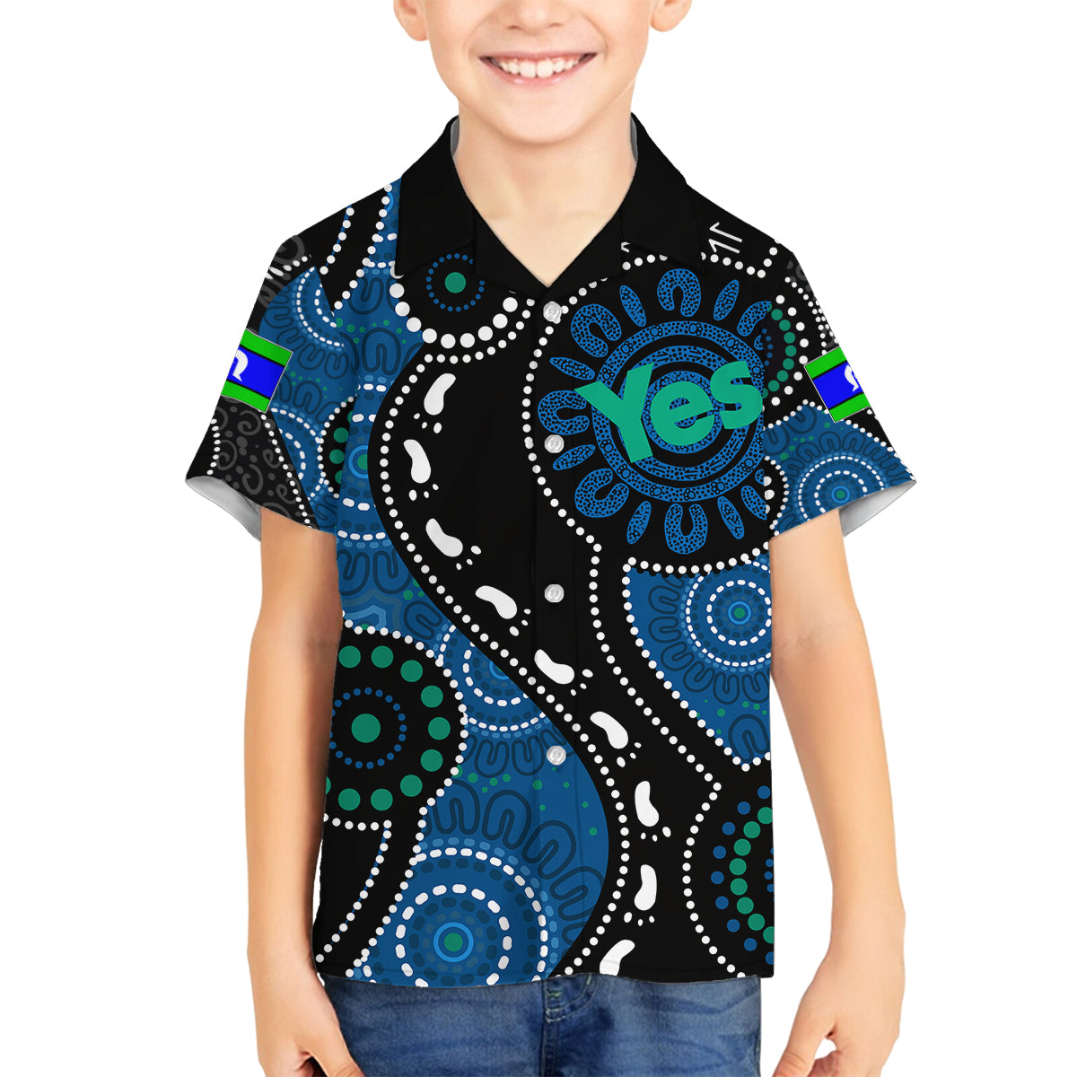 australia-indigenous-family-matching-long-sleeve-bodycon-dress-and-hawaiian-shirt-vote-yes-aboriginal-torres-strait