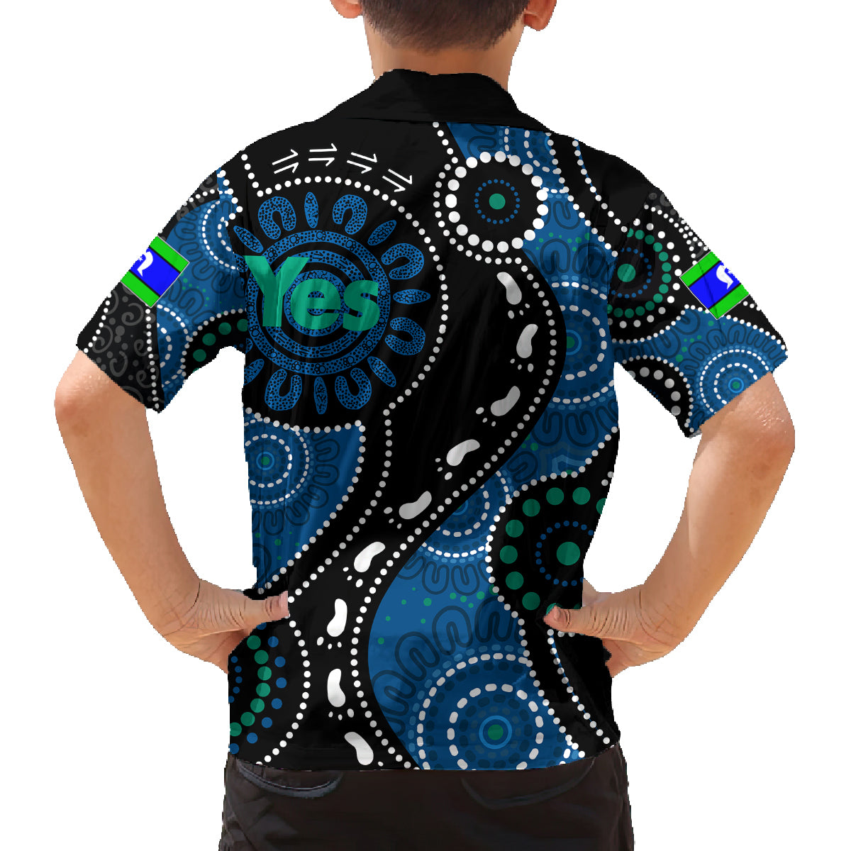 australia-indigenous-family-matching-off-shoulder-long-sleeve-dress-and-hawaiian-shirt-vote-yes-aboriginal-torres-strait