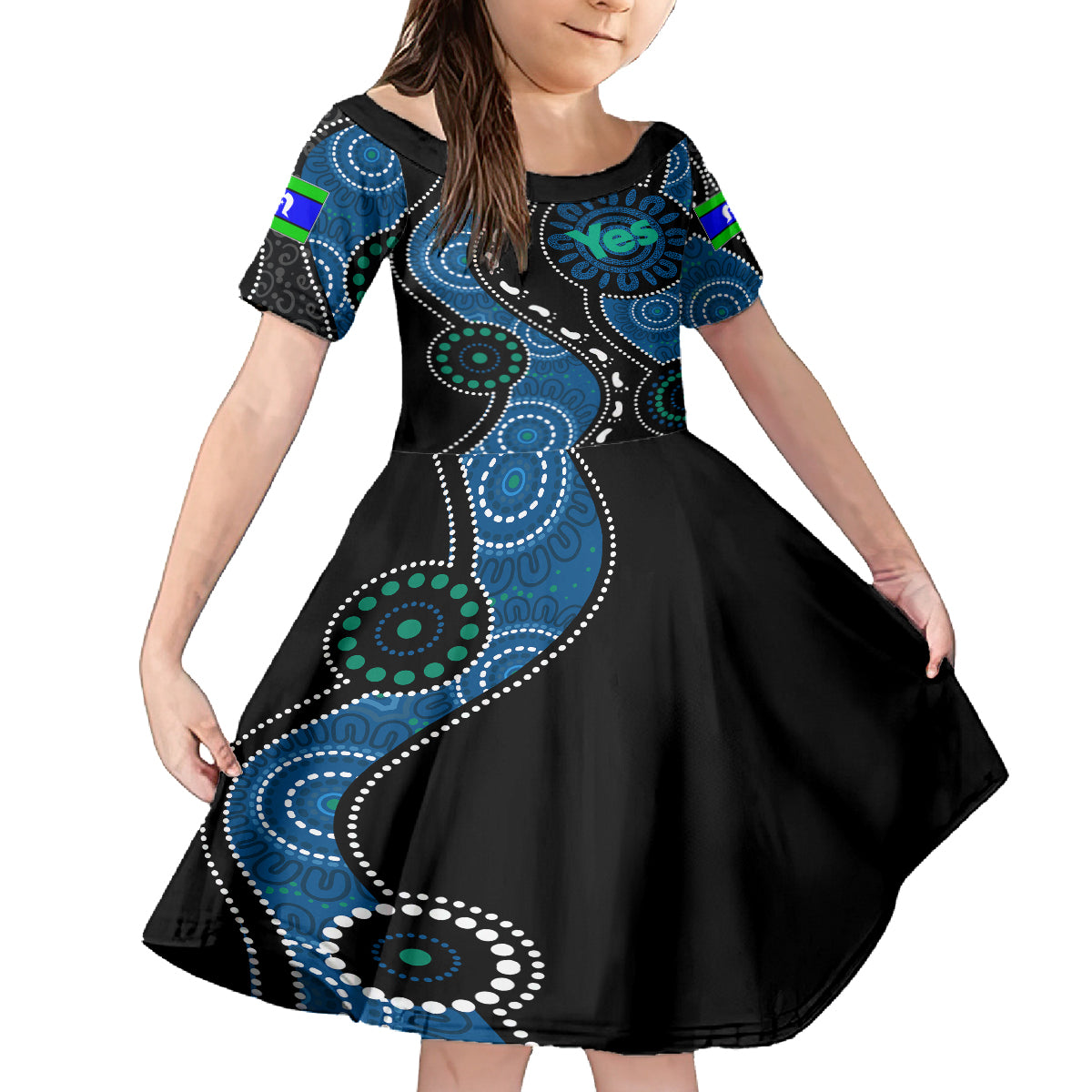 australia-indigenous-family-matching-off-shoulder-long-sleeve-dress-and-hawaiian-shirt-vote-yes-aboriginal-torres-strait