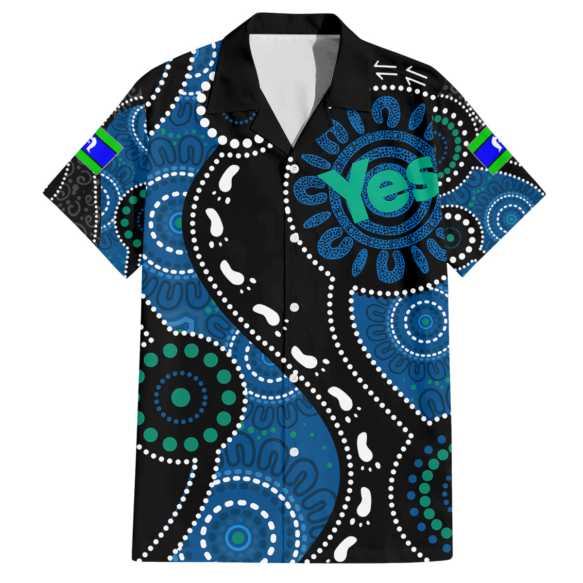 australia-indigenous-family-matching-off-shoulder-long-sleeve-dress-and-hawaiian-shirt-vote-yes-aboriginal-torres-strait