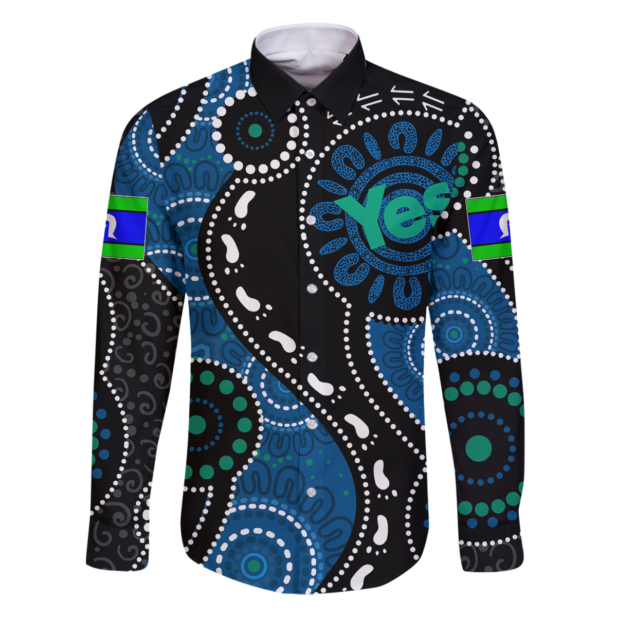 australia-indigenous-family-matching-off-shoulder-long-sleeve-dress-and-hawaiian-shirt-vote-yes-aboriginal-torres-strait