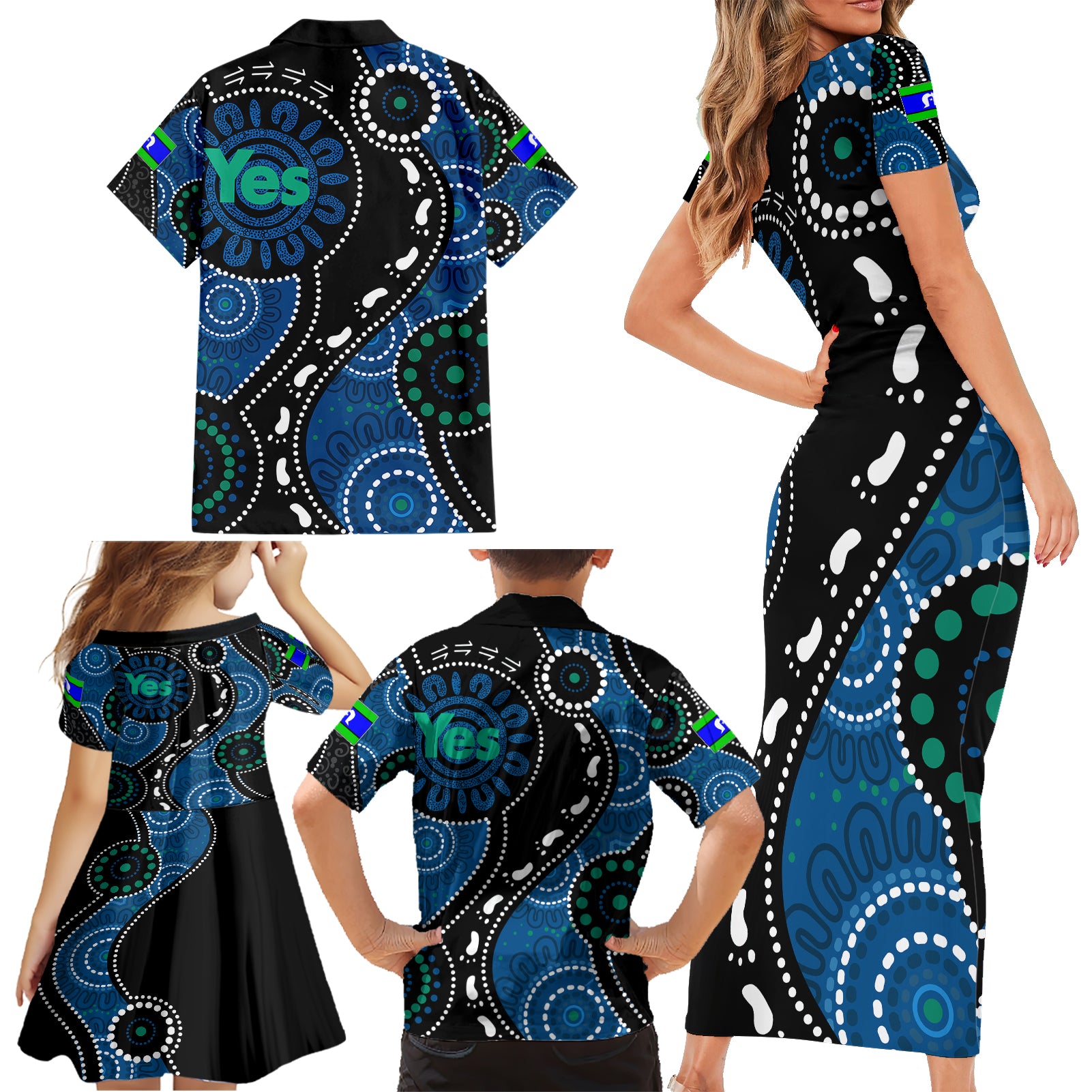 australia-indigenous-family-matching-short-sleeve-bodycon-dress-and-hawaiian-shirt-vote-yes-aboriginal-torres-strait