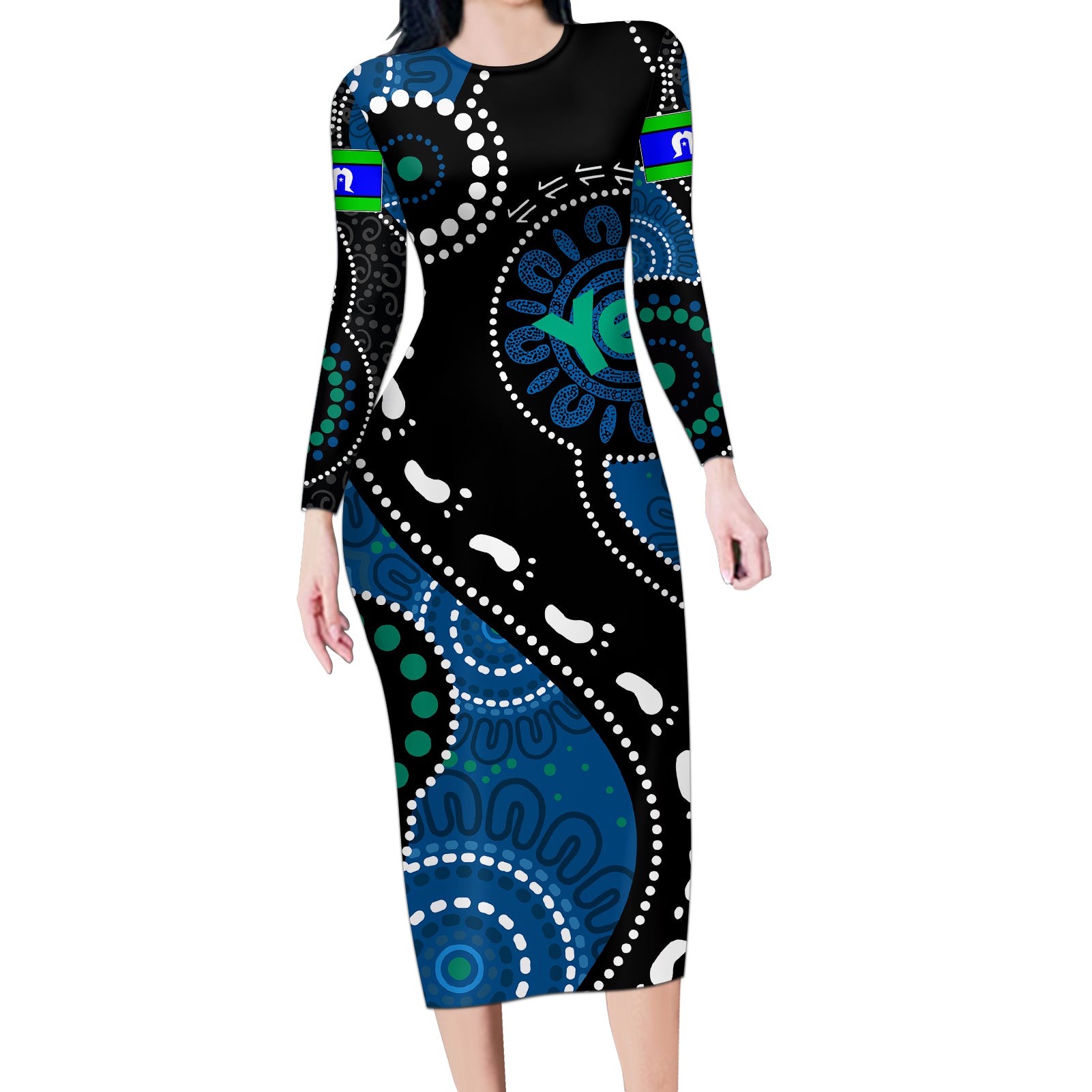 australia-indigenous-long-sleeve-bodycon-dress-vote-yes-aboriginal-torres-strait