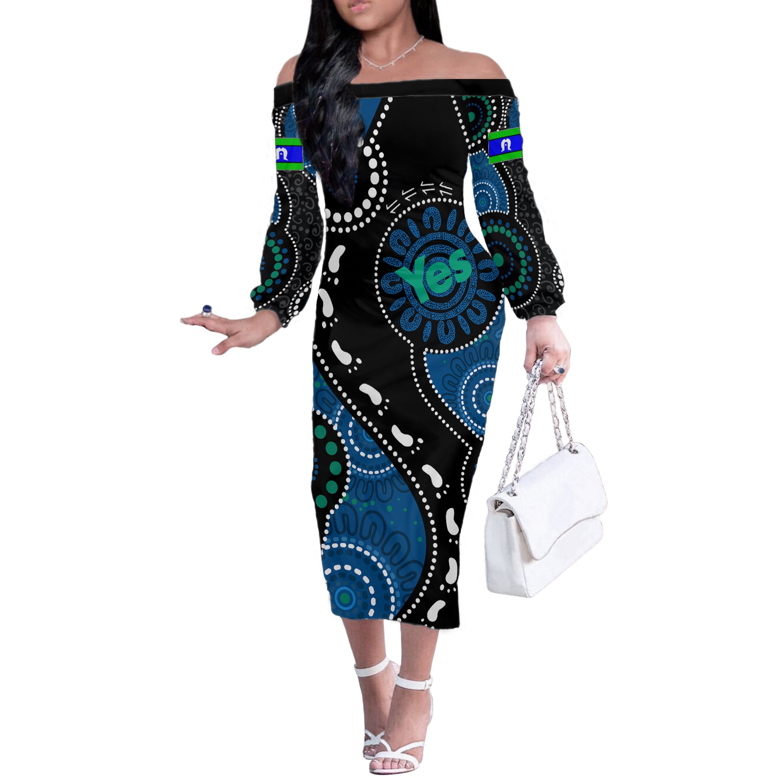 australia-indigenous-off-the-shoulder-long-sleeve-dress-vote-yes-aboriginal-torres-strait