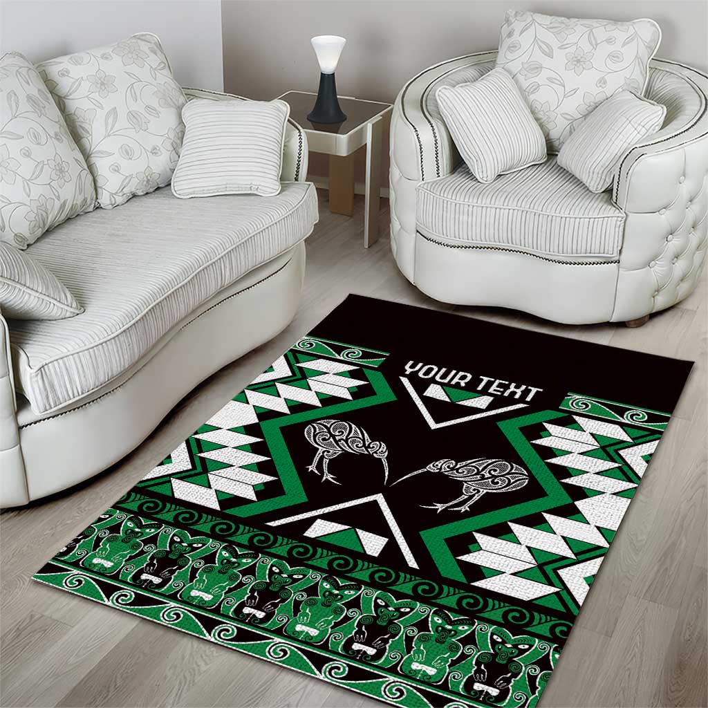 Personalised Taniko Motifs Aotearoa Area Rug Waitangi Kowhaiwhai Kiwi - Green