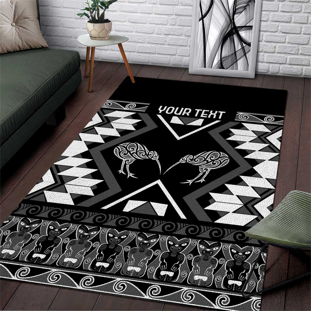 Personalised Taniko Motifs Aotearoa Area Rug Waitangi Kowhaiwhai Kiwi - Monochrome