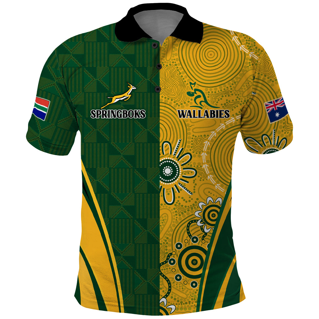 Personalised Australia Mix South Africa Rugby Polo Shirt Wallabies And Springboks - Champions Indigenous Ver LT7